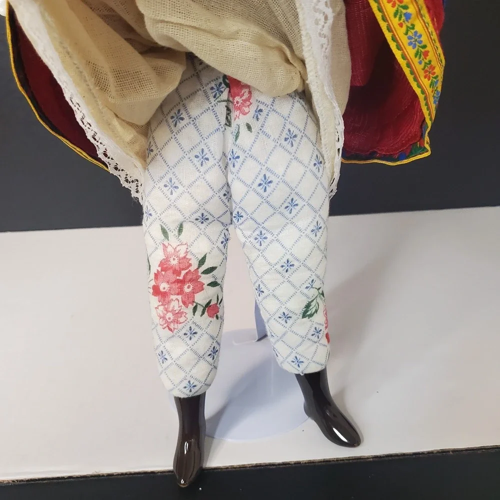 Russian Folk Costume Doll Porcelain Face Hands Feet Red Velvet Dress Fur Hat 16